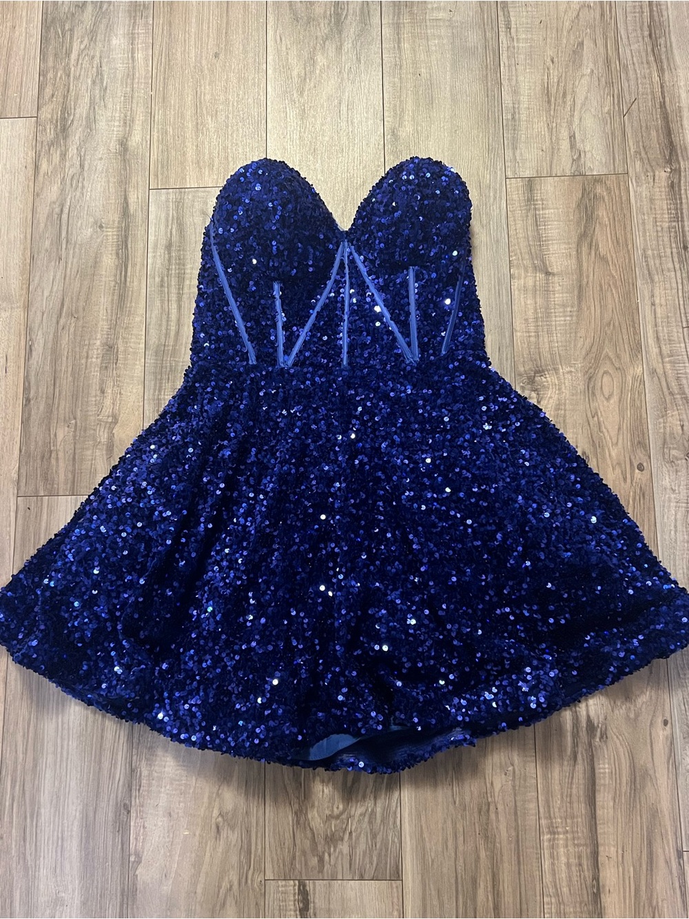 Sherri Hill Royal Blue Sequin Strapless Sweetheart Mini Dress